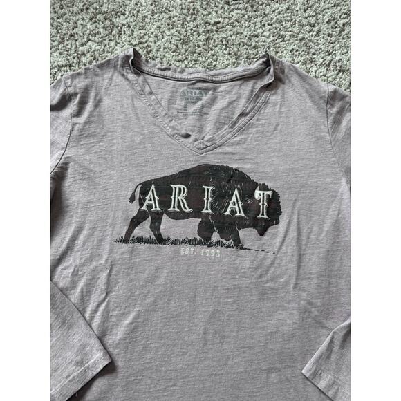 ARIAT V Neck; long sleeve T shirt; Chest log, Mauve Pink, size women's LG - Picture 5 of 10